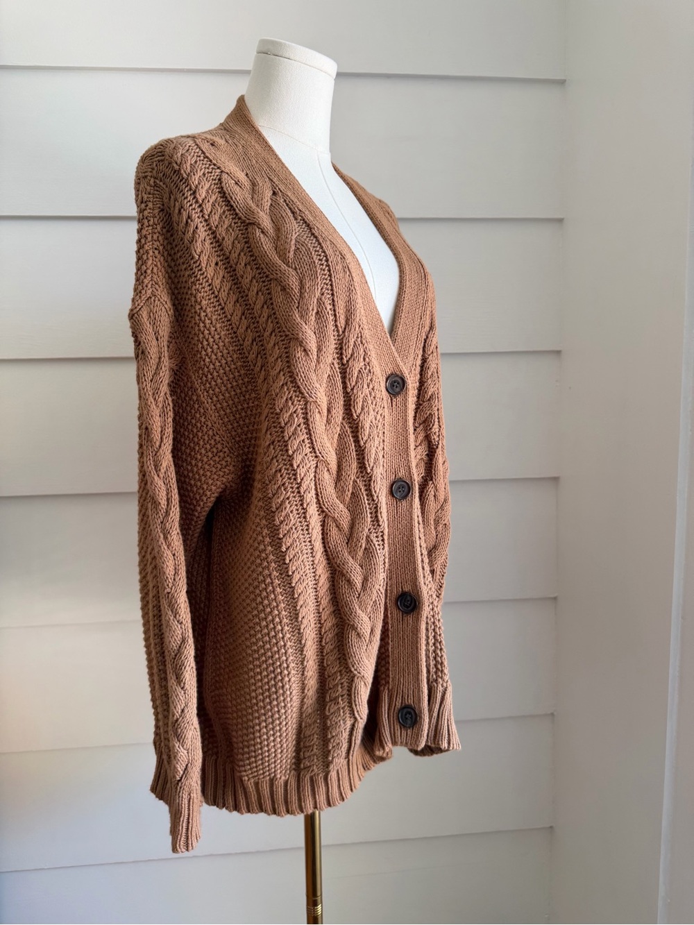 Jenni Kayne Cable Cocoon Cotton Cardigan Brown size S - Picture 4 of 9
